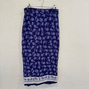 Y2K Boutique Europa Midi Skirt Womens 6 Blue White Floral Slits